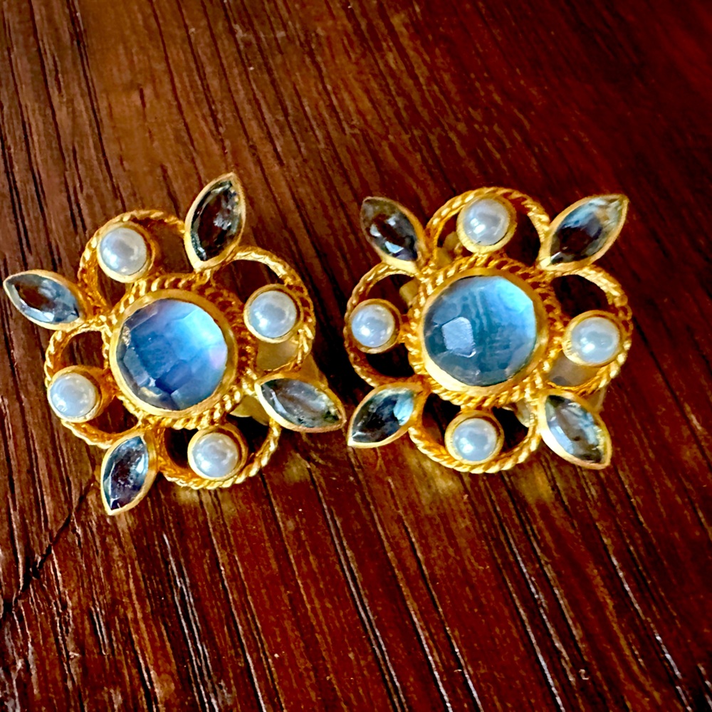 Julie Vos gemstone and pearl clip earrings